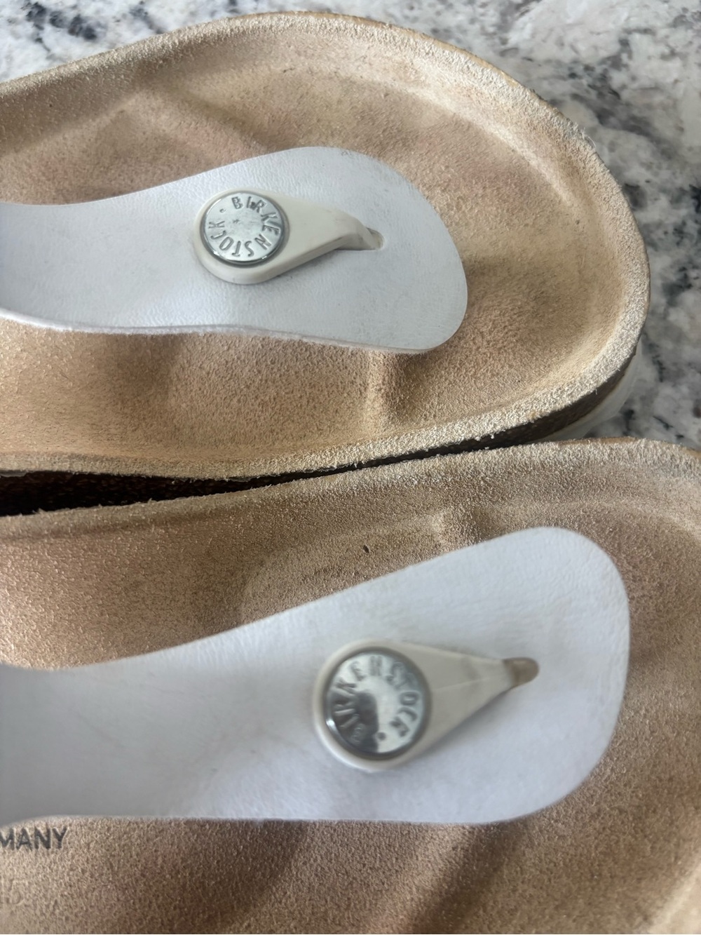 Birkenstock White Cork Thong Sandals with Embossed Logo - Picture 4 of 6